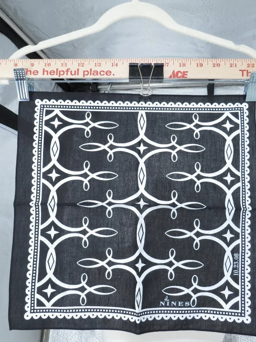 Black Bandana Square Scarf The Nines Graphic Cotton Headscarf 14x14